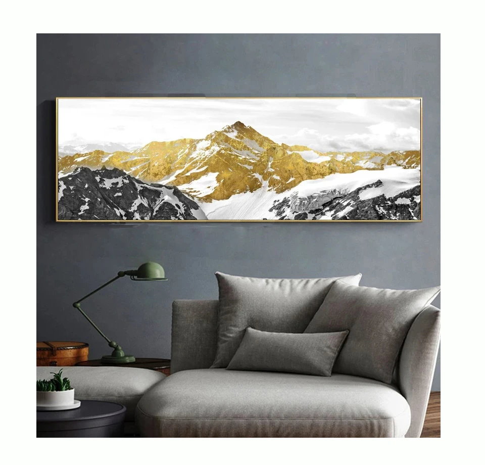 Nordic Abstract Geometric Mountain Landscape Wall Art Canvas Painting Golden Sun Art Poster Print Wall Picture