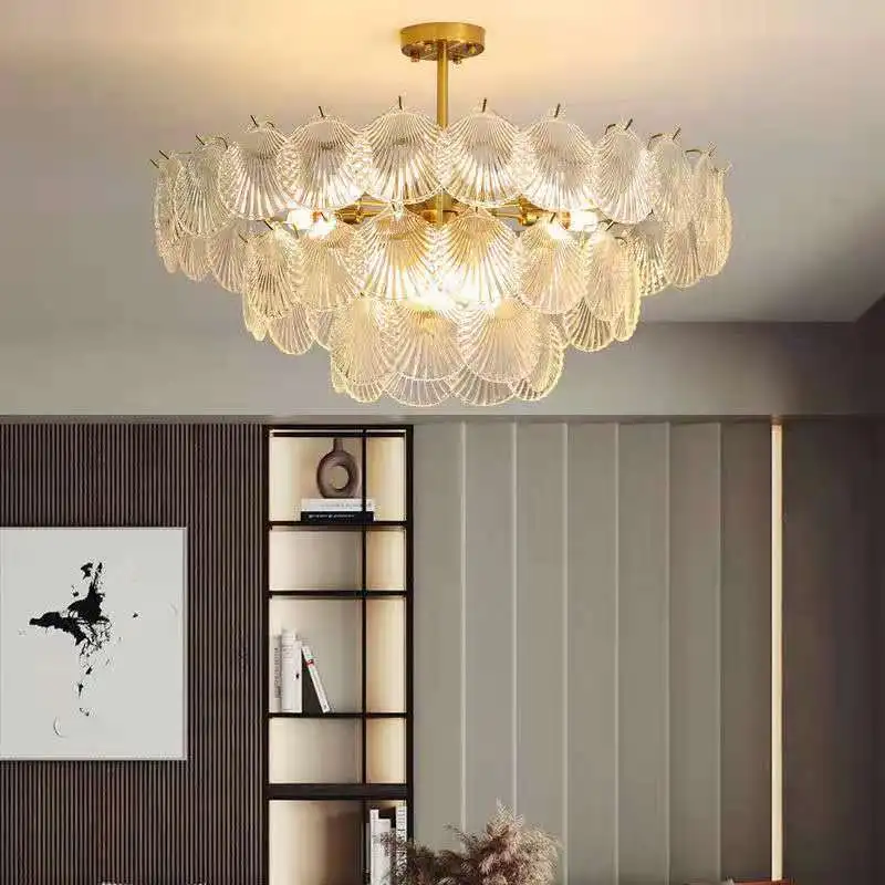 8831 Square Capiz shell smart chandelier glass for living room bedroom hotel restaurant light luxury modern led chandelier