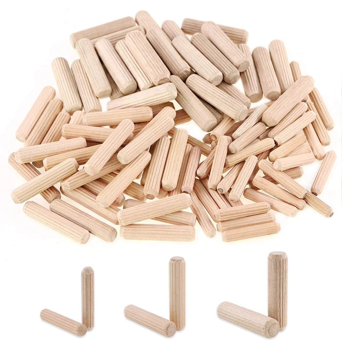 wholesale custom Amazon HOT Selling 6mm 8mm 10mm wooden stick threaded rods pins Fluted wood dowels