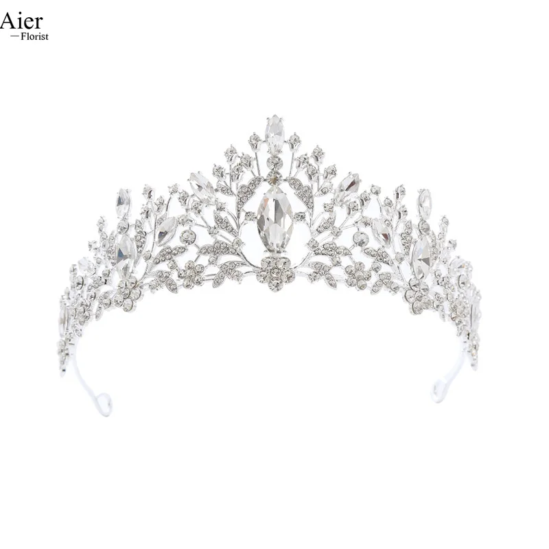Aierflorist 14.5*7cm Big Size Cheap Alloy Adult Tiara and  Flower Decoration Tiara or Cake Decoration Crown