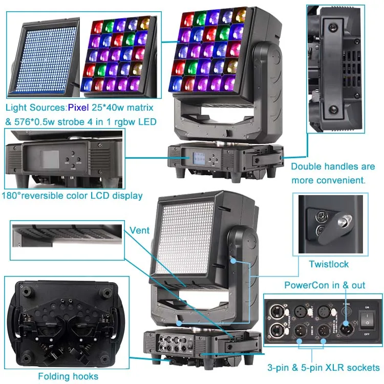 25x40W Wash Zoom Strobe Matrix Dmx Moving Head 4 in 1 Rgbw Stage Lights Double Face Led Moving Headlight
