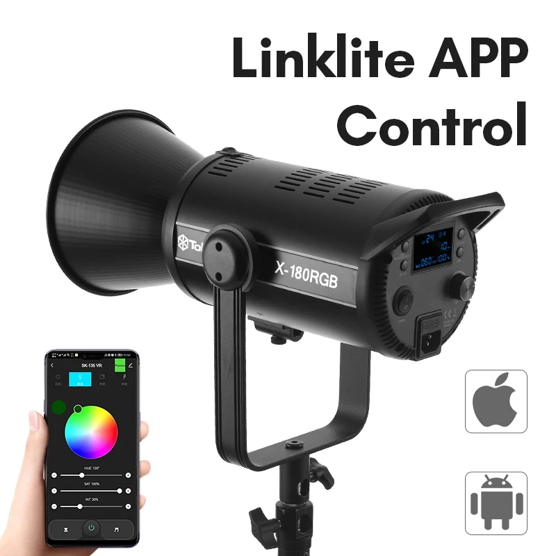 Tolifo Studio RGB Light X-180RGB COB High Power 180W Linklite APP control DMX512 2700K-6500K High CRI 97 LED Video Light