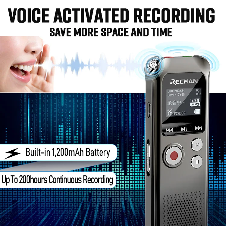 Цифровой звукозаписывающее устройство 32 ГБ, звукозаписывающее устройство с голосовой активацией и проигрывателем MP3