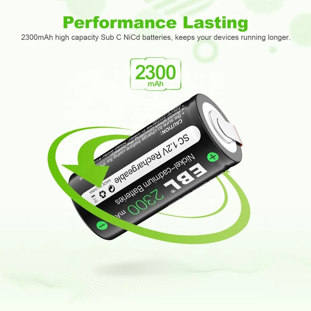  EBL 2300mAh Sub C Nicd Rechargeable Batteries 1.2V Flat Top Sub-C Cell With