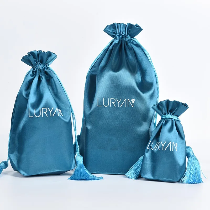 Good quality tassels drawstring satin jewelry bag pouch packaging for jewelry box