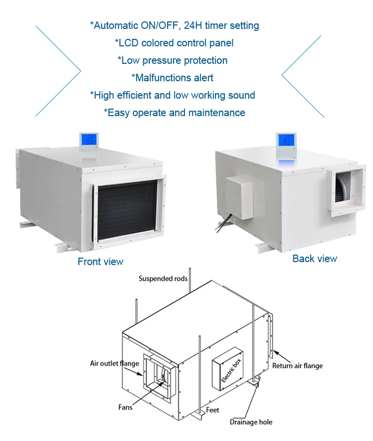 50L/D--488l/day Ceiling Dehumidifier Industrial For Greenhouse