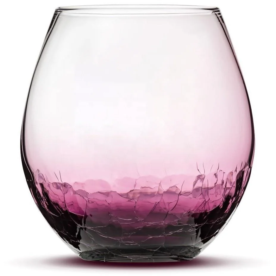 Tribal Dolphin Design Sand Carved Crackle Purple Stemless Wine Glass.jpg