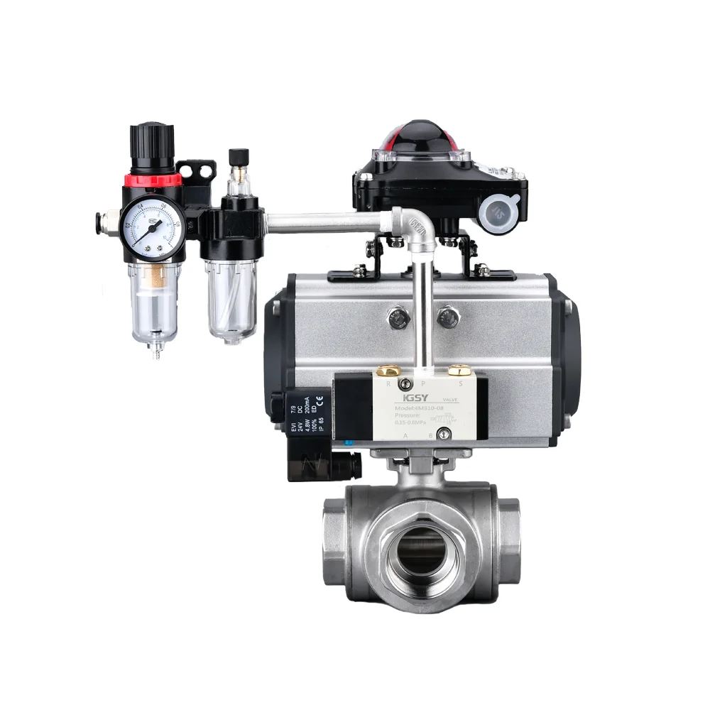 Pneumatic valve cheap 3 way Threaded Steel Pneumatic Actuator Control Ball Valve PTFE lined TS ball valve with positioner