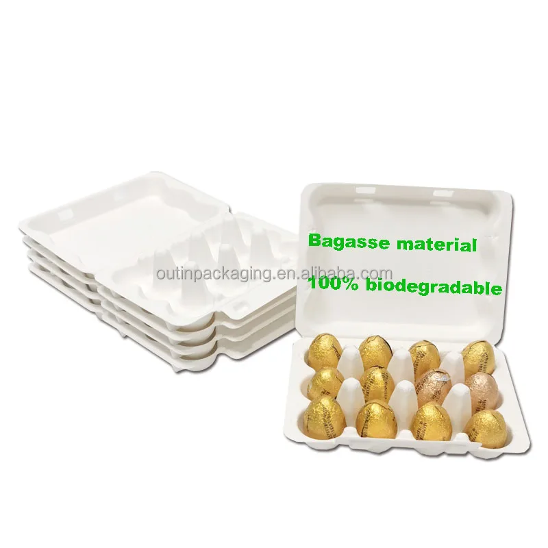Customized Biodegradable Logo Size Eco Friendly Sugarcane Bagasse Pulp Molded Chocolate egg Food Box Packaging biodegradable