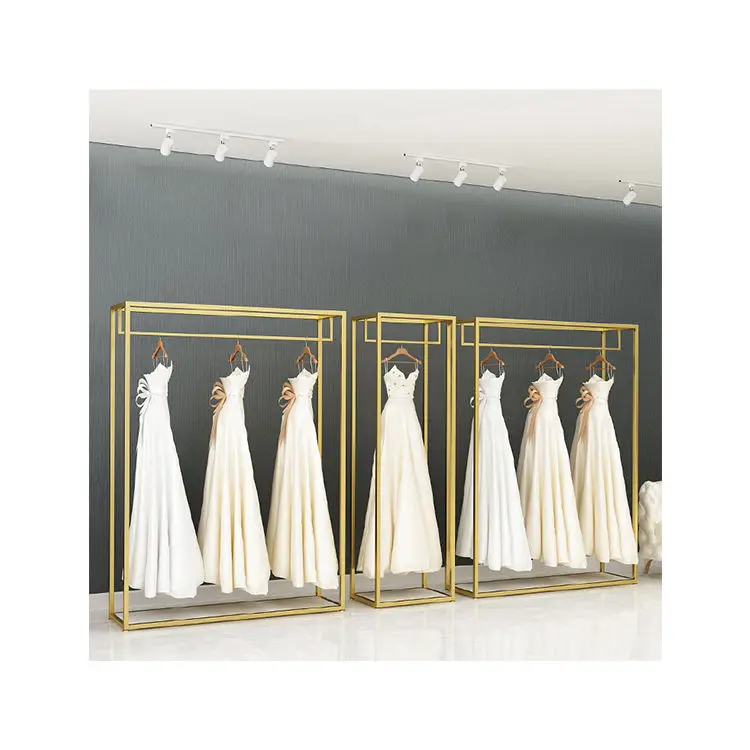 2024 Wholesale retail Design Metal Wedding  Prom Dress Garment Store gold Clothing display racks and stand for boutique Shop