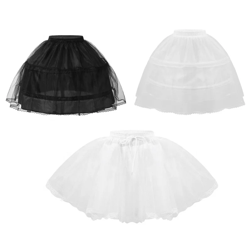 KYO Child Lolita Fish Bone Support Girls Elastic Waistband Mesh A-line Petticoat Bridal Wedding Underskirt