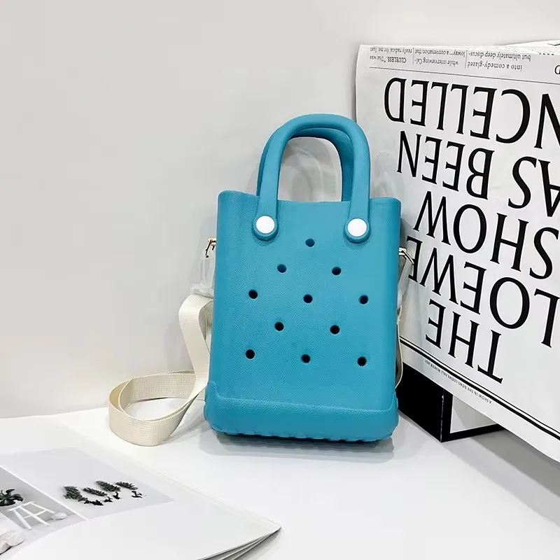Mini Tote Handbag Kids Waterproof Eva Beach Bag Straps Pearl Pattern Bucket Style Lock Button Fashionable Small Rubber Bag