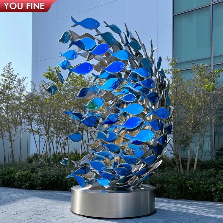 Urban Seaside Metal Stainless Steel Large Fish Sculpture