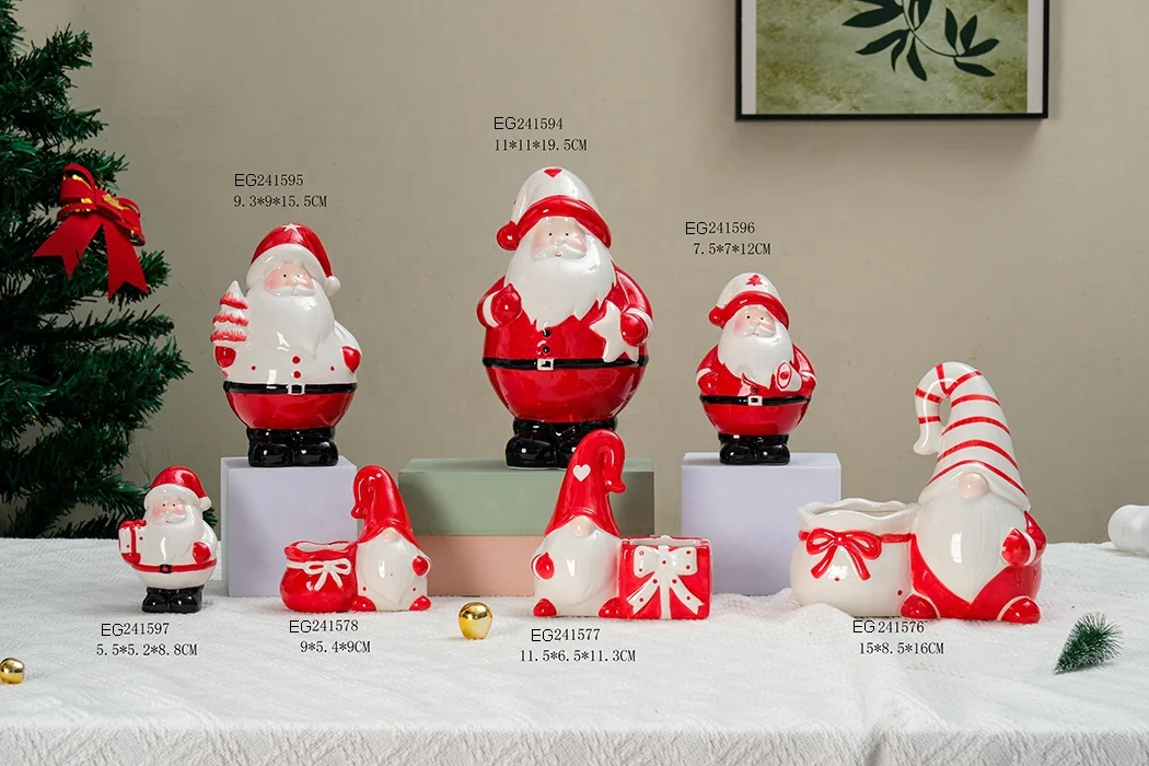 Ceramic Christmas Santa Claus with Red Painting Christmas  Santa