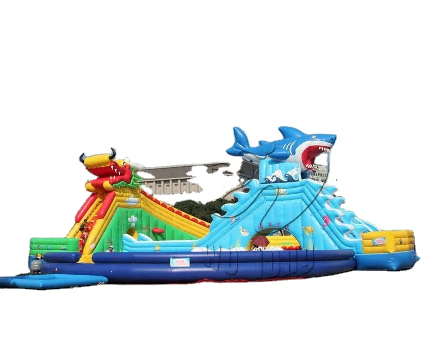 Very popular large inflatable water slide--Dragon shark paddling in the water,it can be customized, factory direct sales