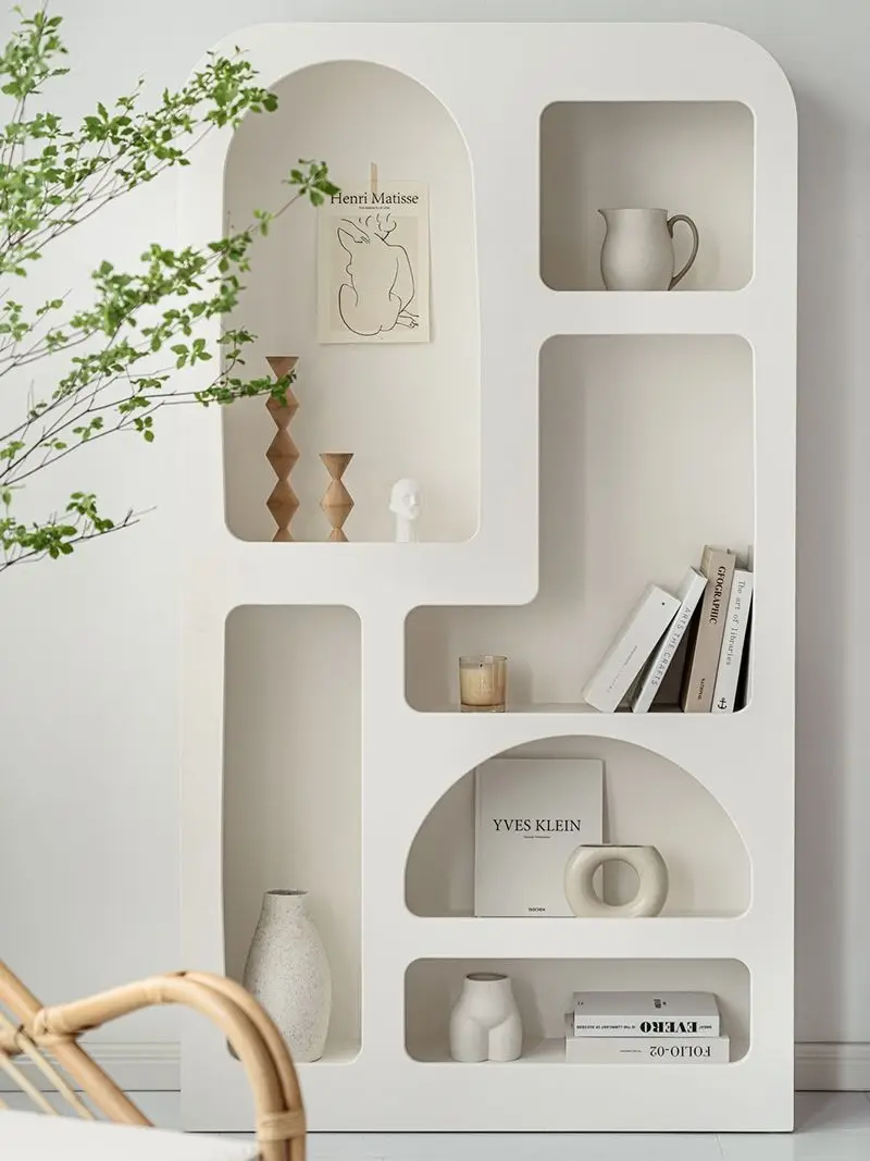 Nordic minimalist white cave display cabinet living room decoration arched storage floor to ceiling bookshelf