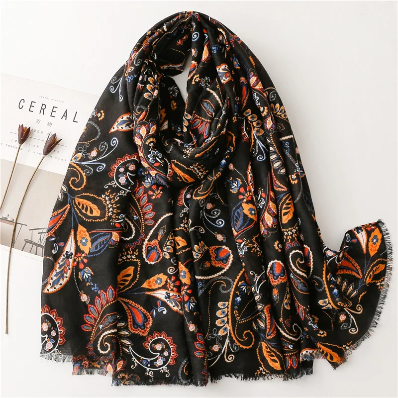 Exotic retro art folk style photo scarf female cotton linen feel black cashew flower sun protection shawl female silk scarf