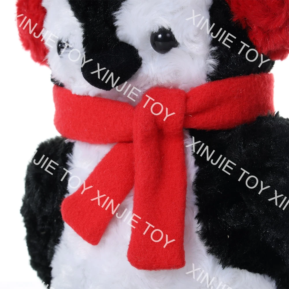 Soft 25 cm black penguin custom plush toy with red headset red scarf Penguin Wholesale Soft penguin custom plush toy