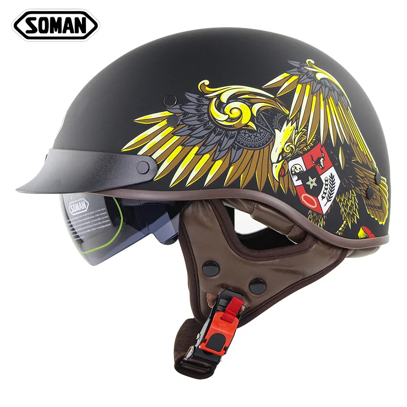 SOMAN OEM vintage motorcycle helmet half face with inner len retro capacete moto DOT SM202