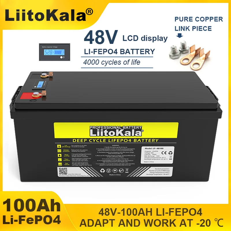Аккумулятор LiitoKala 48 В 100AH LiFePO4 16 строк 59 2 литий-железо-фосфатный генератор высокой мощности солнечные батареи для кемпинга