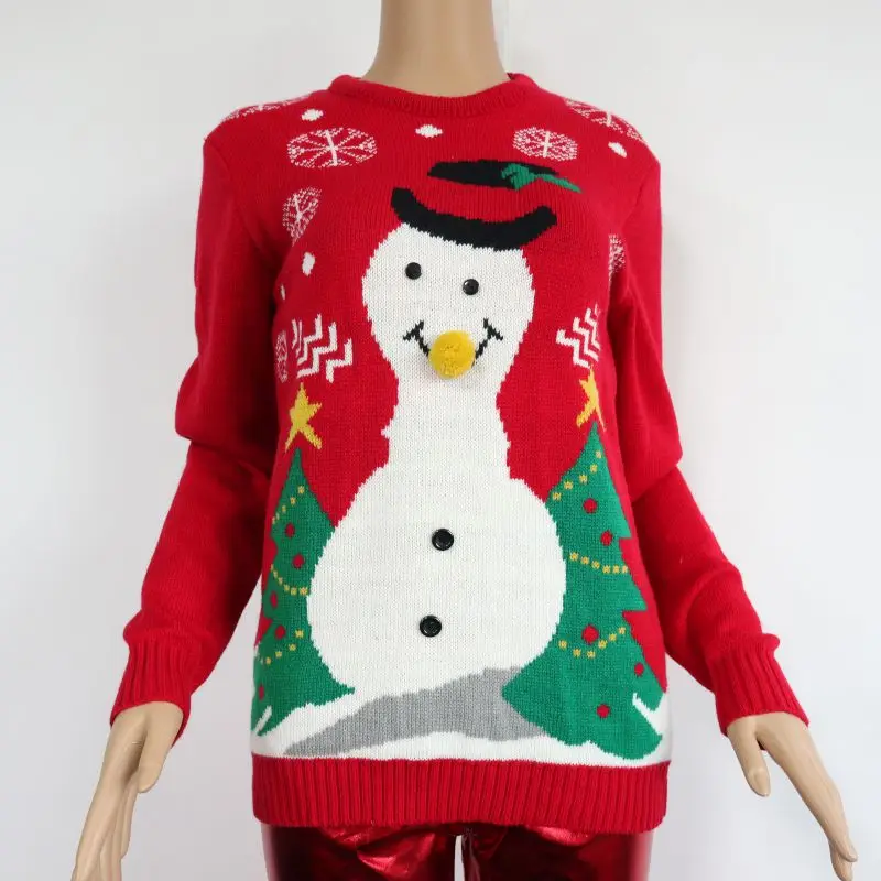 
Ugly Christmas knit sweater funny Characters jacquard cardigan with pearls ,pompoms ,sequins and winter thick pullover 