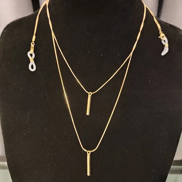 18K Gold Plated Stainless Steel Jewelry Snake Chain FaceMask Necklace Glasses Accessories Necklace P213218 4