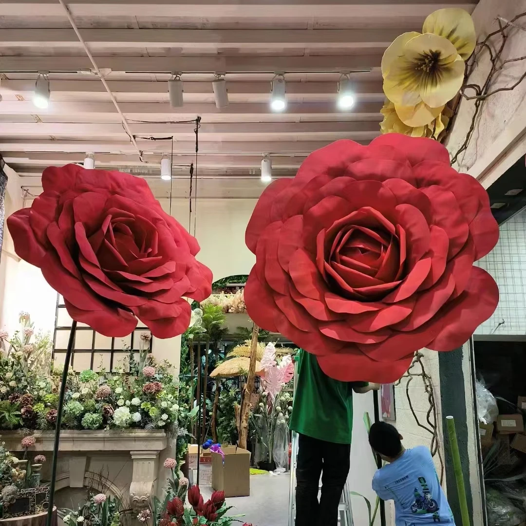 Customization poppy giant flowers events artificial giant flowers organza paper poppy peony red rose giant flowers