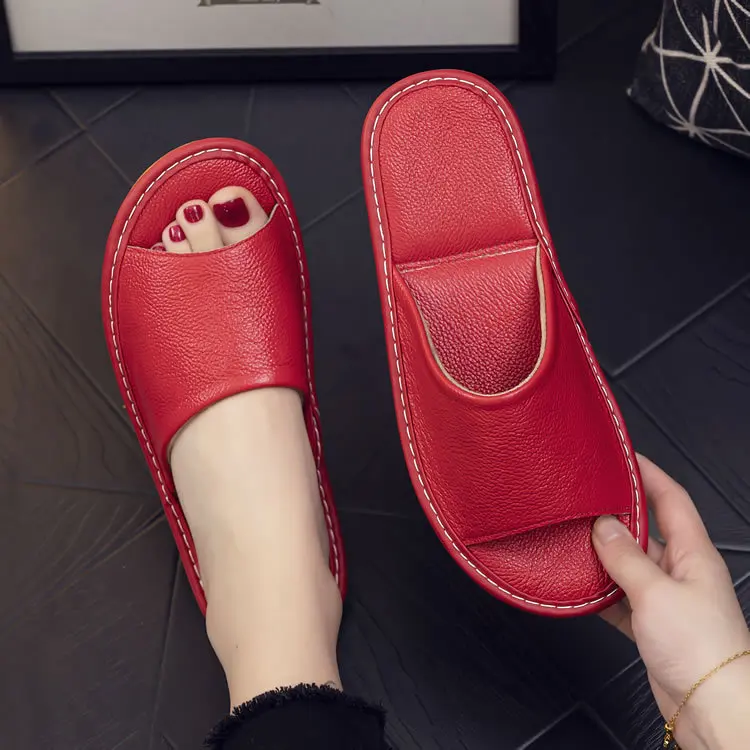 Summer Adults Men Women House Couple Non Slip Leather Slippers