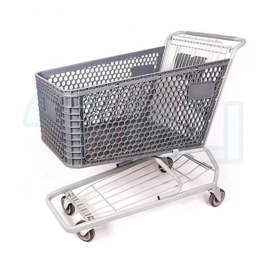 Quali High Durability All Plastic Shopping Cart Heavy Duty Supermarket 180 Liter Trolley Cart