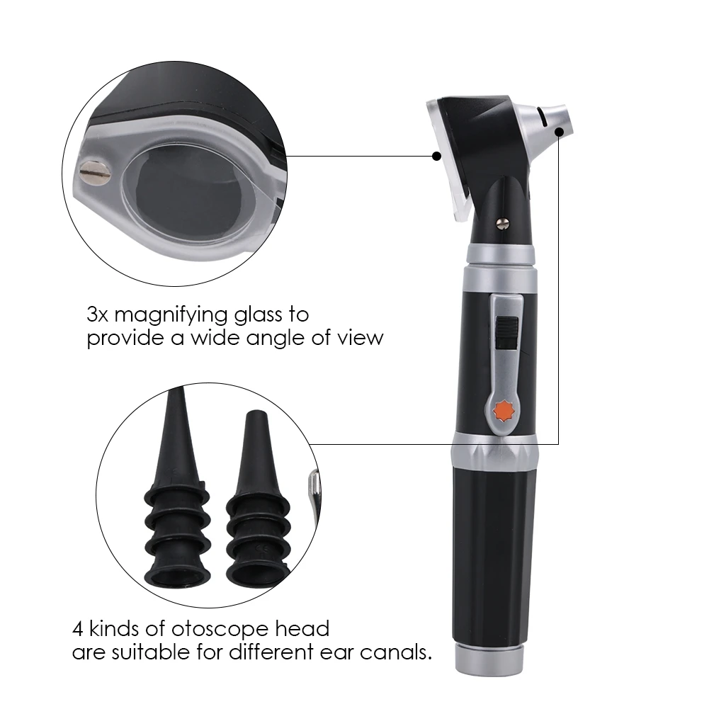 Medical Otoscope Diagnostic Kit Home Adult Kid Ear Care Cleaner Check Examination Endoscope Speculum 3X Magnifying Lens Lamp