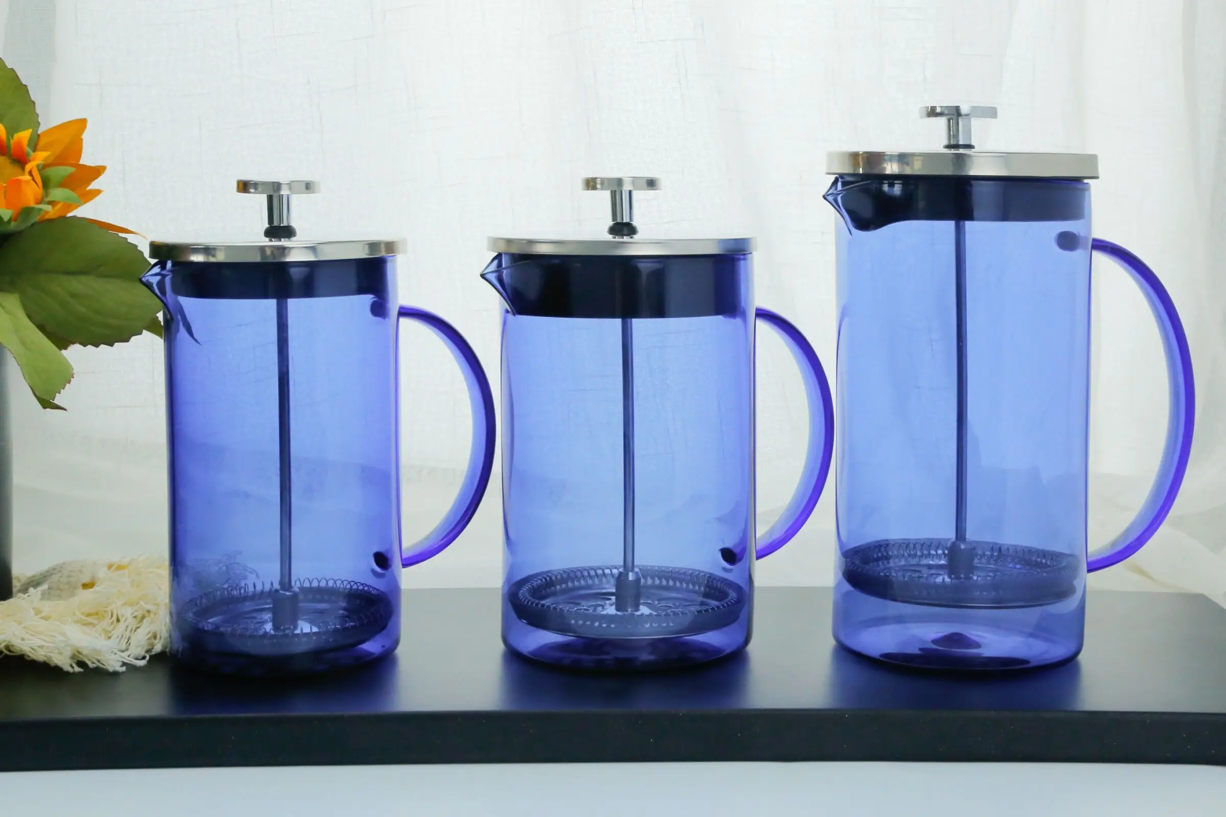 Wholesale Amber/ Blue/ Green High-Capacity  borosilicate 350ml french press