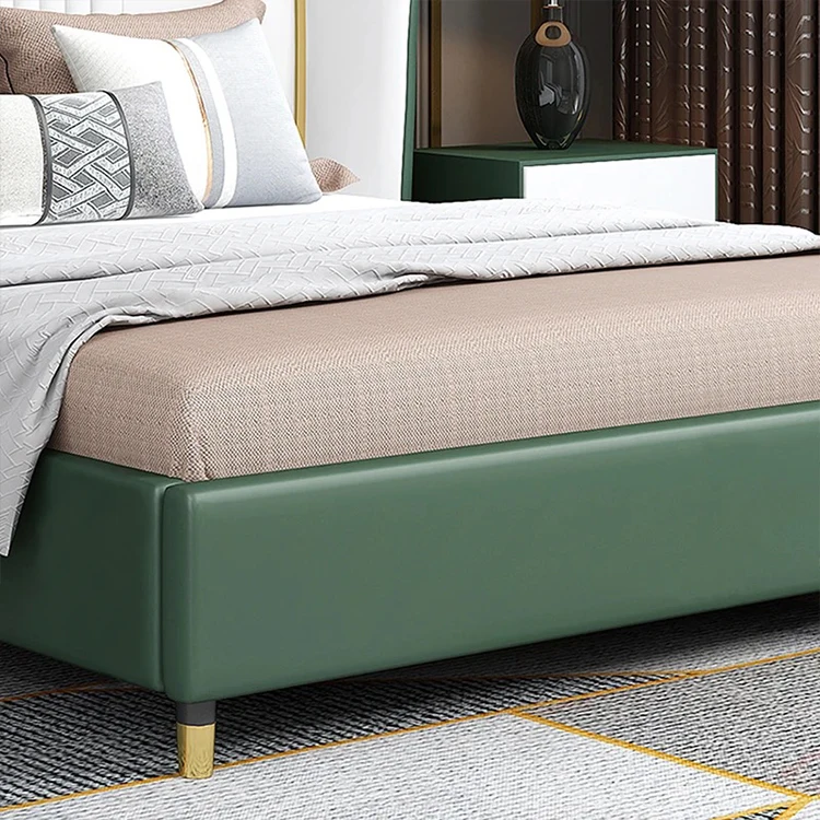 Latest modern simple luxury leather bed sets furniture bedroom solid wooden frame double california king size bed