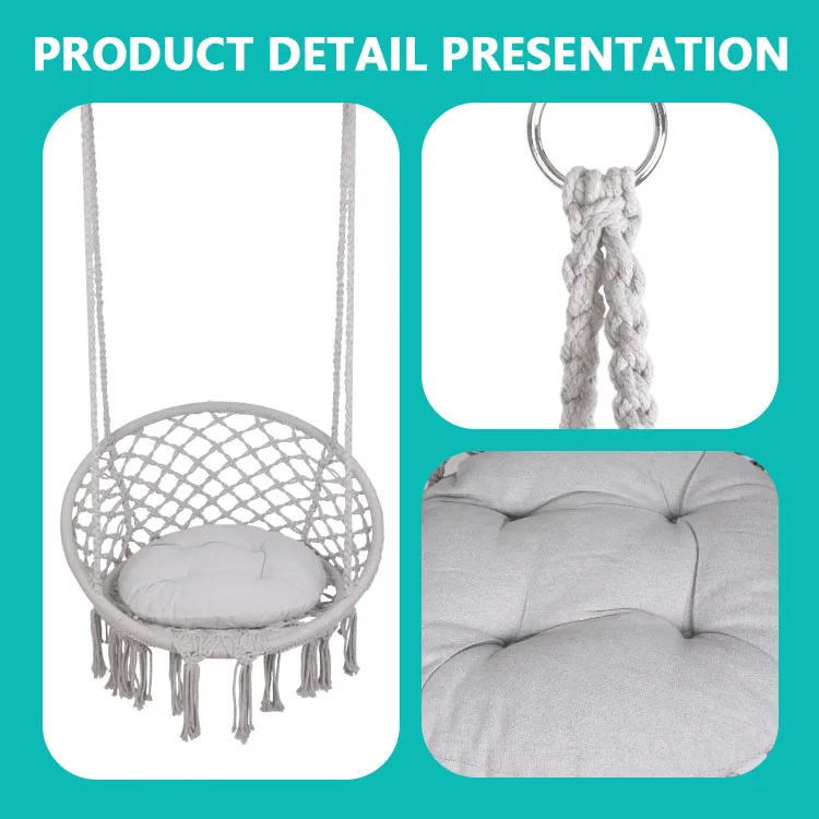 Round boho style popular hotel indoor leisure chair furniture Macrame Swing Hot Sale Bedroom Hanging Patio Wholesale Supplier