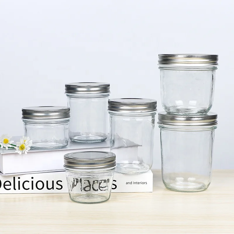 Round Straight Glass Jam/honey Jars Glass Storage Container With Metal Lid