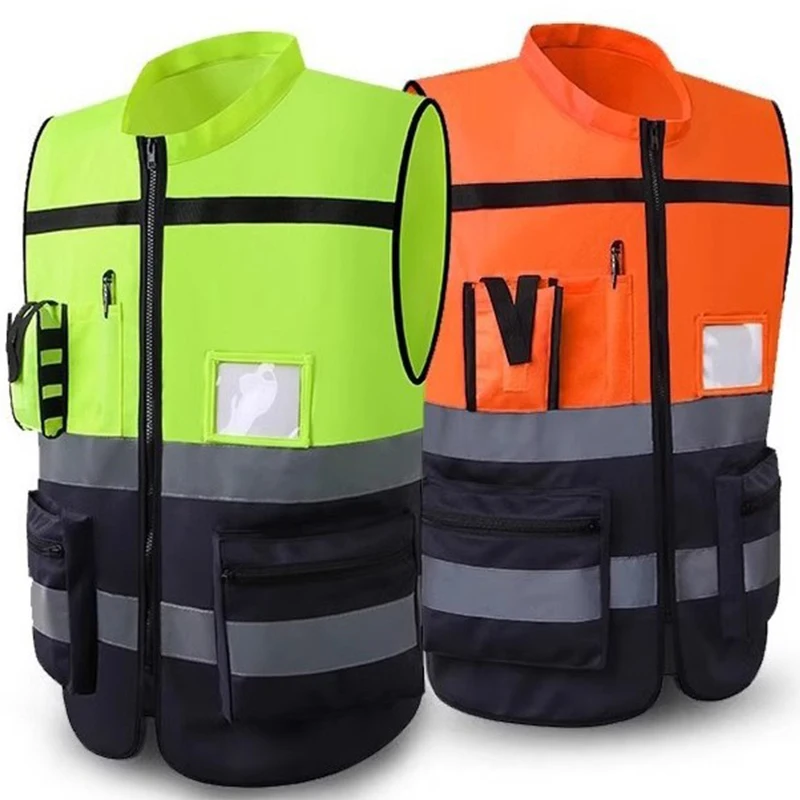 Customized Hi Vis Surveyor Engineer Clothing Medical Construction Reflective Safety Vests Class2 with Pouch Bags Safety Apparel