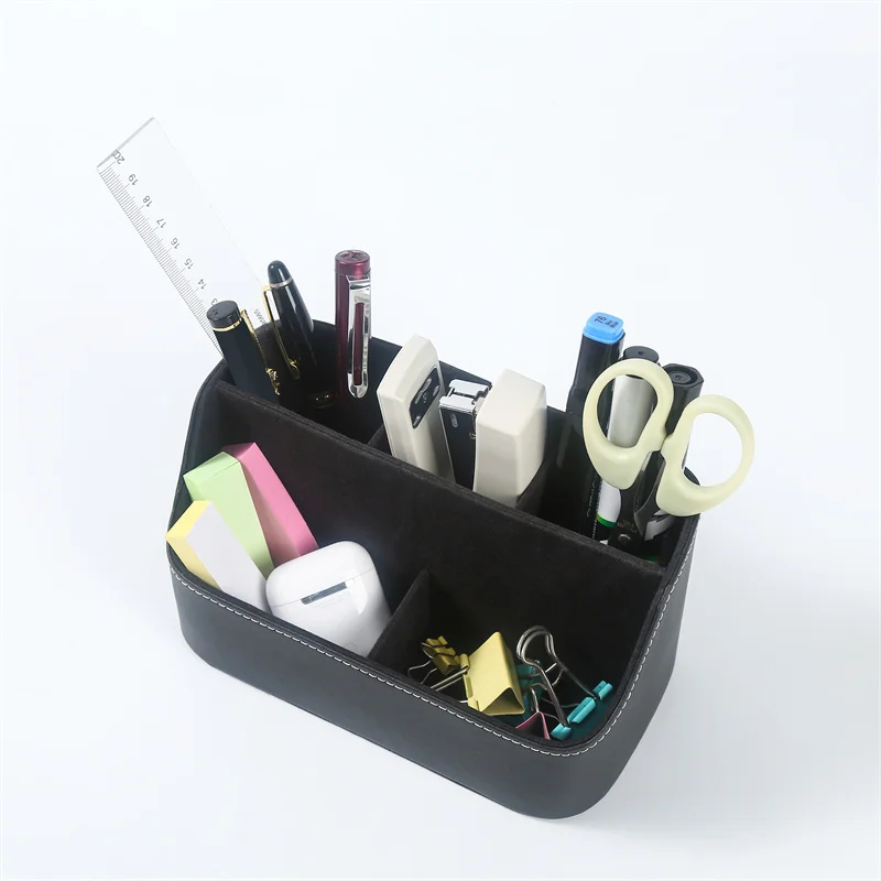 LG8182B Cosmetic leather luxury design Organizer Makeup Brush Holder leather boxes stationary box desk organizer