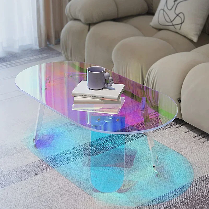 Modern Furniture Rainbow Acrylic Round Coffee Table Iridescent Color Coffee Table