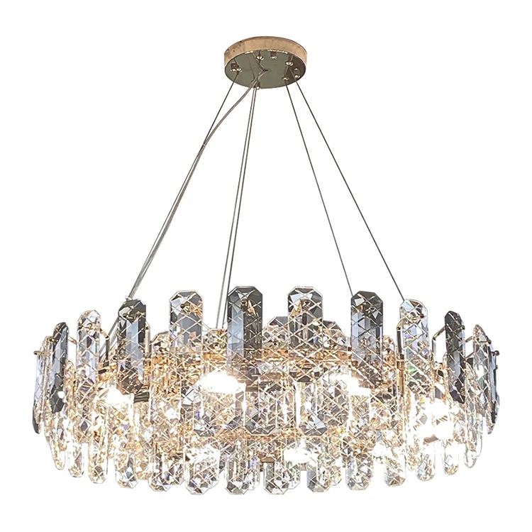 circle pendant light living room Modern luxury round smoke grey k9 crystal chandelier