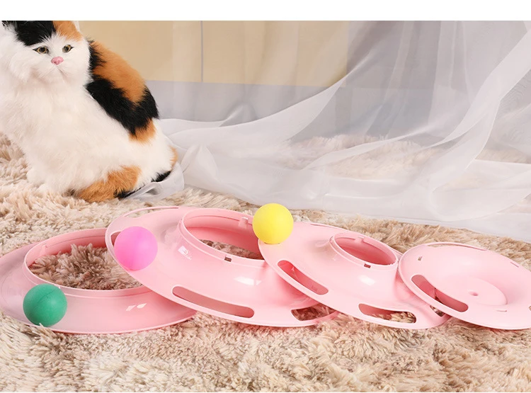 Cat Toy Turntable Roller 4-Level with Colorful Balls Interactive Play Excercise Kitten Fun Toys 2Pieces/Carton