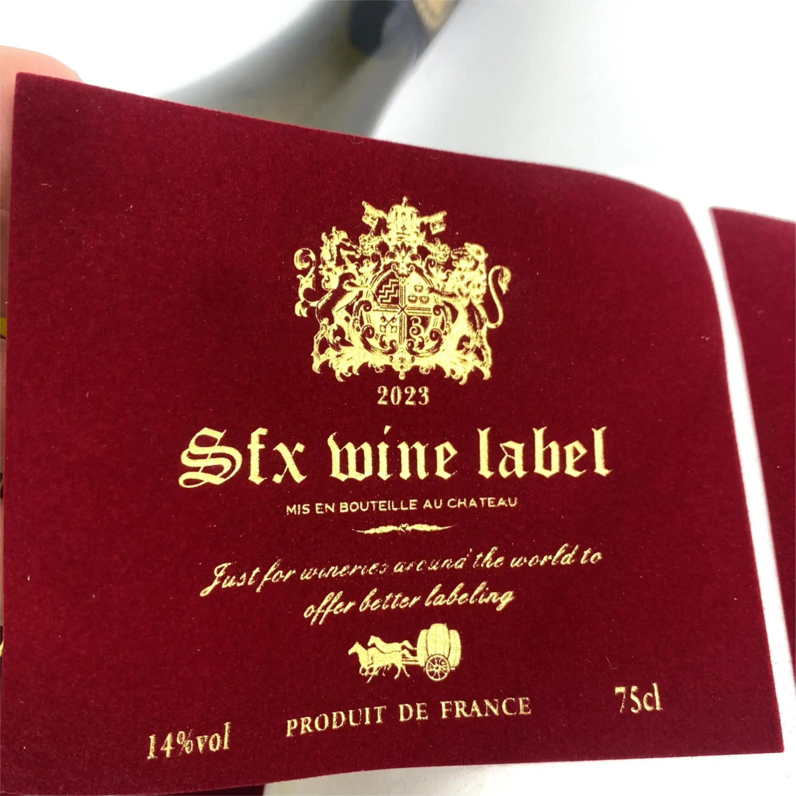 Shenzhen Wine Label Profession Manufacturer Custom New Design Black Flocking Velvet Sticker, Adhesive Velvet Label