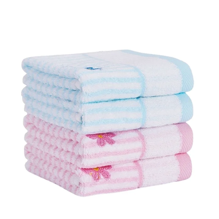 
Flower embroidered pattern logo 100% cotton face towel for gift soft cheap household goods wholesale towels 