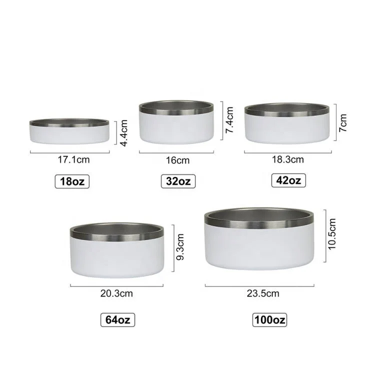 Wholesale Custom Logo 100oz Dog Bowls 304 Stainless Steel Double Walled Pet Bowls Food Feeder Powder Coated 32oz/64oz Pet Bowls