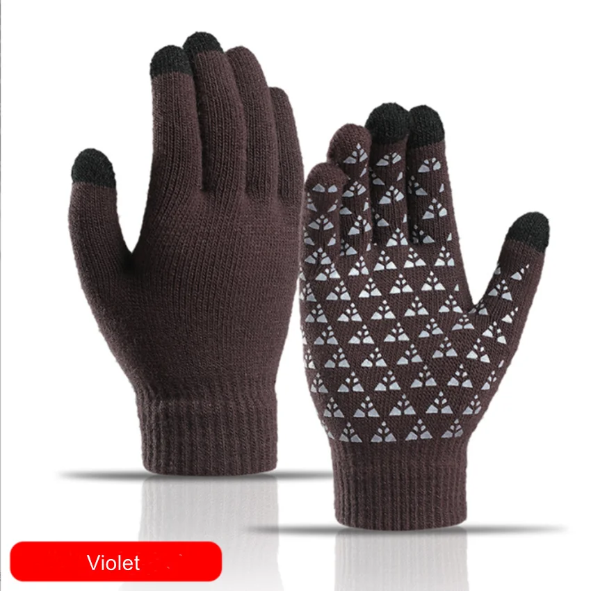 Winter Gloves Men Women Thicken Touch Screen Gloves Anti-Slip Silicone Gel Thermal Soft Knit Lining Gloves
