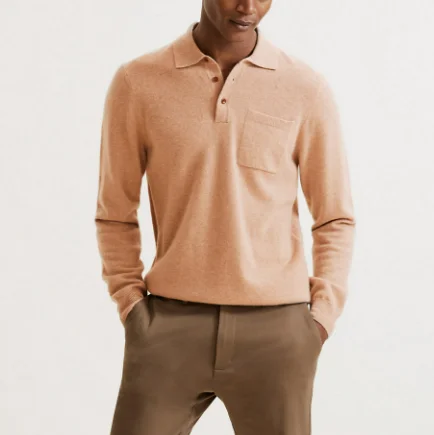 wholesale blank italian-cashmere sweater with polo collar designer Italian cashmere jumper men