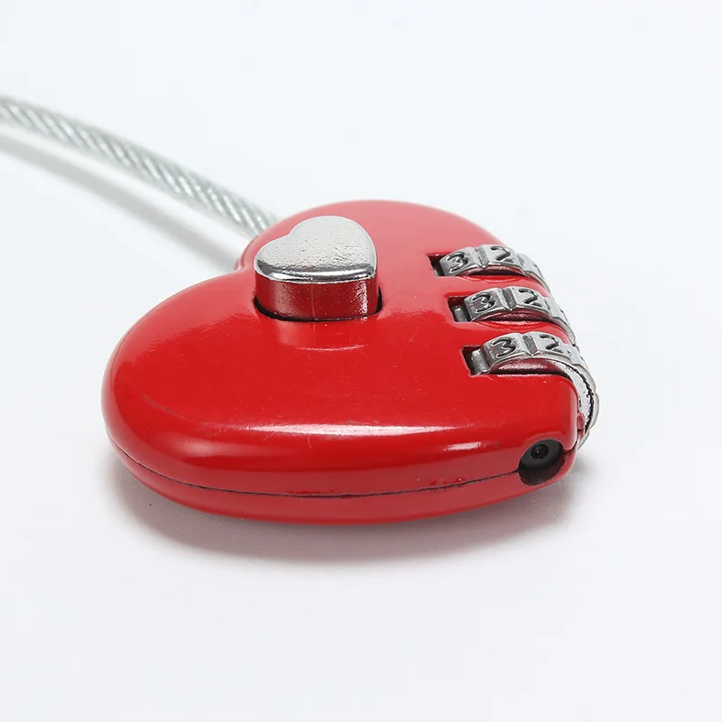 wholesale wire rope love lock wedding gift creative password lock heart shaped three digital combination wire rope padlock