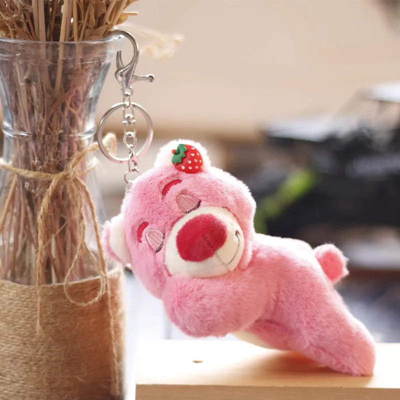 Net Red Ins Girl Heart Cute Pink Strawberry Bear Pendant Plush Toy Doll Bag Bag Pendant Keychain Girl Gift