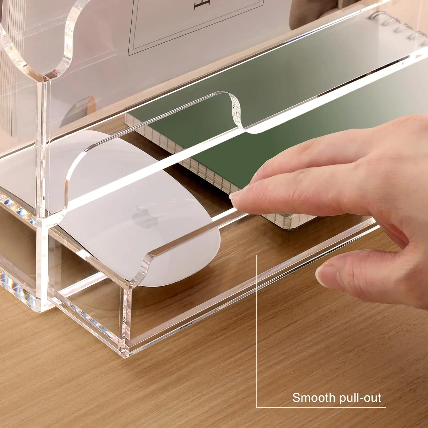 3 Compartments Mail Sorter Box Acrylic File Holder Desk Organizers with Sliding Drawer