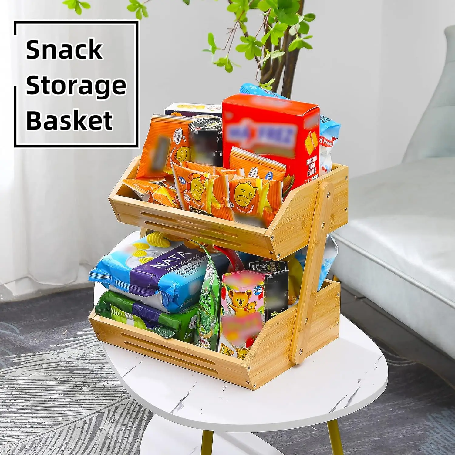 Wholesale 2 Tier Bamboo Fruit Basket,Wooden Storage Tray Fruit Holder,Bamboo Wood Vegetable Stoeage Basket for Kitchen Shelf