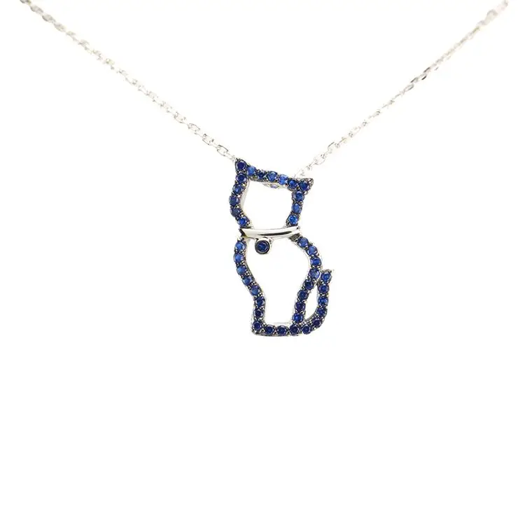 Hot Selling Products High Quality Crystal Necklace Blue Cat Shaped 925 Silver Crystal Necklace