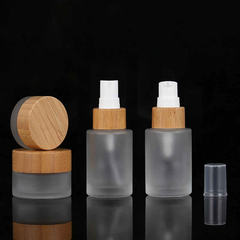 Экологичный дорожный бамбуковый насос, стеклянная бутылка для лосьона и банки, наборы для упаковки косметических масел «сделай сам»